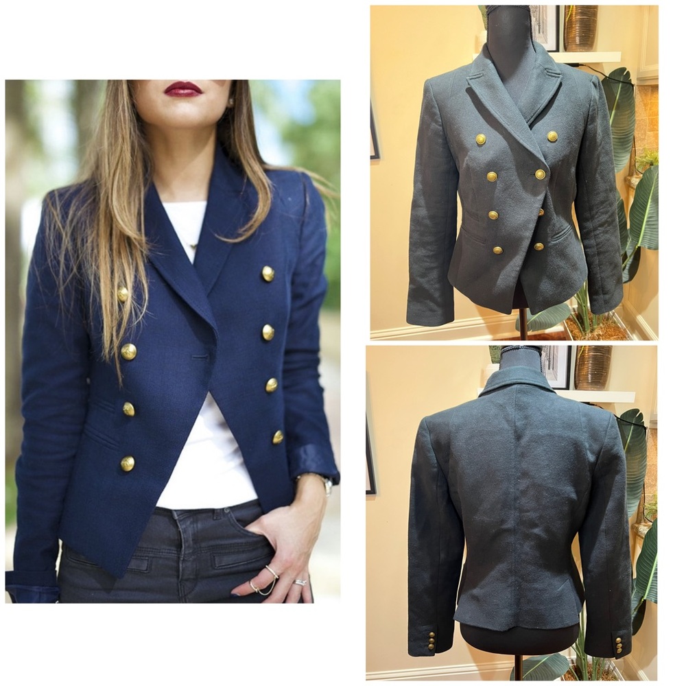 Banana Republic Black Military Style Double-Breasted 100% Cotton Jacket 6